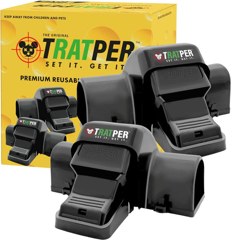 TRATPER Rat and Chipmunk Traps. Prevents Accidental Triggering with Dual Tunneled Design. Covered Snap Traps for Humane Kill, Reusable, Pest Control for Rats, Indoor & Outdoor Use. 2 Pack