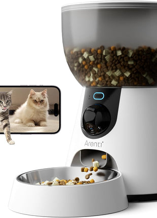 ARENTI Automatic Cat Feeder with Camera, 4L Auto Cat Food Dispenser for Cats, Smart WiFi Pet Feeder with App, 2K HD Two-Way Audio Meal Call, Dual Power, Color Night Vision, 2.4GHz/5GHz & Bluetooth