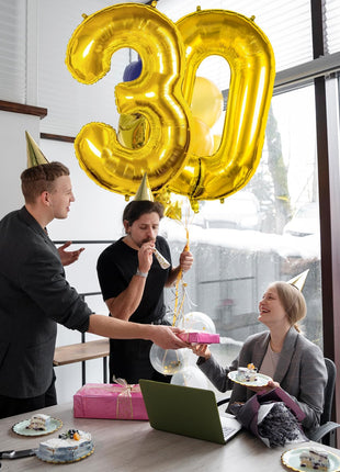 40 Inch Gold Number 3 Balloon, 3rd Birthday Decoration Boys Girls | Large Self Inflating Number Balloons, Mylar Foil Helium Balloon for Women Men Party Anniversary Supplies Reusable