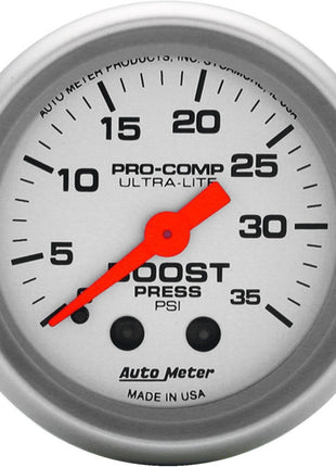 Auto Meter 4304 Ultra-Lite Mechanical Boost Gauge Regular, 2.3125 in.