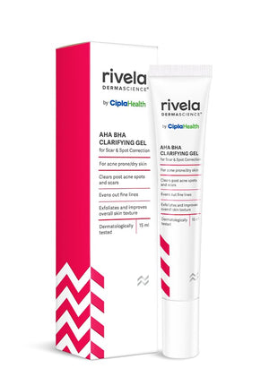 Rivela Dermascience AHA BHA Scar and Spot Correction Gel By Cipla | Clarifying Gel For Acne Prone Skin | Clears Post Acne Spots and Scars | Evens Out Fine Lines | 15 ml | Pack of 1
