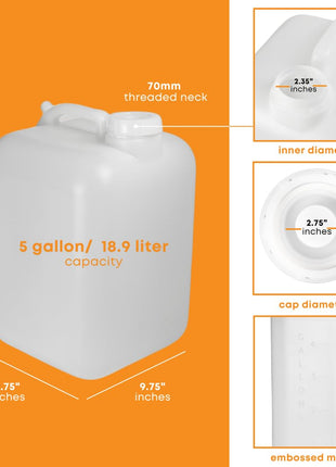 FastRack 5 Gallon Hedpak with Cap (Pack of 2) | BPA-free, Food-Grade, and Leak-Proof | White Water Container | Ideal for brewing, fermentation, or storage
