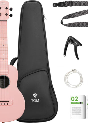 TOM 23" Carbon Fiber Concert Ukulele -Waterproof, Ultra-Lightweight (1.25 lbs),Beginner-Friendly Ukulele For Kids, Ideal For Professionals & Outdoor Adventures, Easy to Maintain (Pink)