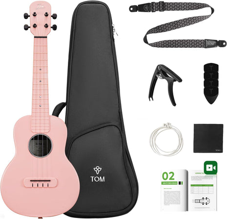 TOM 23" Carbon Fiber Concert Ukulele -Waterproof, Ultra-Lightweight (1.25 lbs),Beginner-Friendly Ukulele For Kids, Ideal For Professionals & Outdoor Adventures, Easy to Maintain (Pink)
