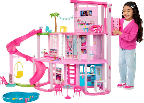 Barbie DreamHouse, Pool Party Doll House | 75+ Pieces and 3-Story Slide, Barbie House Playset, Pet Elevator and Puppy Play Areas