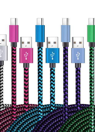 USB C Cable 6ft 5Pack, 3A Fast Charging Nylon Braided Type C Cord | Tpc001 USB C Charger Cable with Durable Braided Design, Compatible with Samsung Galaxy S10e S10 S9 S8 Plus Note 9 A80 A50 A20