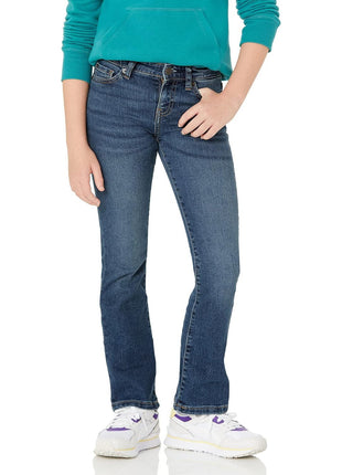 Amazon Essentials Girls' Slim Boot-Cut Stretch Jeans, Washed Blue, 14