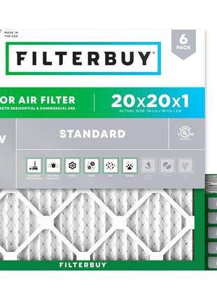 Filterbuy 20x20x1 Air Filter MERV 8 (MPR 700) Dust Defense Replacement (6-Pack), Electrostatic Pleated HVAC AC Furnace Filters, Made in USA (Actual Size: 19.50 x 19.50 x 0.75)