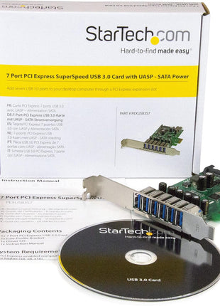 StarTech.com 7 Port PCI Express USB 3.0 Card - 5Gbps - Standard & Low-Profile - SATA Power - UASP Support - 1 Internal & 6 External USB 3.0 Ports , TAA (PEXUSB3S7)