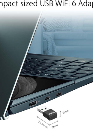 ASUS AX1800 Dual Band WiFi 6 USB Adapter, WiFi 6, 802.11ax, WPA3 Network Security, 5GHz Frequency Band, Compact Size (USB-AX55 Nano)