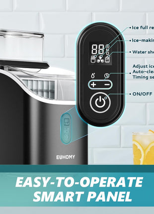 EUHOMY Ice Cube Maker Machine Countertop with External Water Tank, 2 Ways to Add Water, 34Lbs/Day, 16Pcs Ready in 7 Mins, Auto-Cleaning, with Ice Scoop & Basket, for Home/Kitchen/Office/Bar (Black)