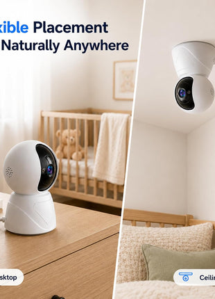 Baby Monitor with Camera and Audio, 3MP Baby Camera for Room, 355° Pan Tilt, Smart Motion Tracking, 3X Zoom, Color Night Vision, Two-Way Talk, 5G/2.4G WiFi, SD/Cloud, 2 Pack