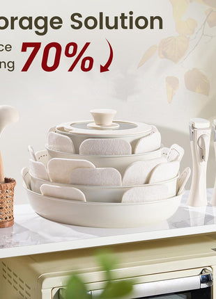 Chef Power Ceramic Cookware Set Non Toxic with Detachable Handles, Healthy Nonstick Pans and Pots Set 19 Pcs, Induction Dishwasher Oven Safe Kitchen Set, PFAS PFOA & PTFE Free, Cream White