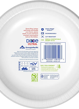 Dixie Ultra, Large Paper Bowls, 20 Oz, 56 Count, Microwave Safe, Compostable, Disposable Bowls Great For Breakfast, Lunch, And Dinner Meals
