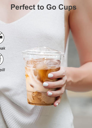 Dealusy 100 Pack - 16 oz Clear Plastic Cups with Lids, Sturdy & Food Safe Iced Coffee Cups with lids, Disposable Plastic Smoothie Cups for Cold Drinks, Sip Lids