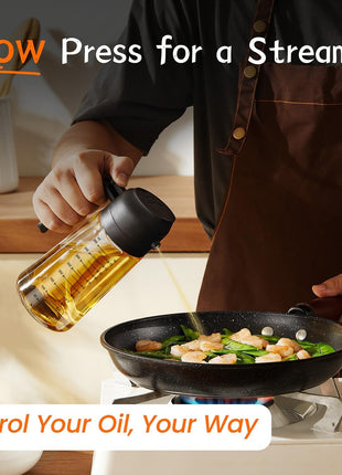 TrendPlain 16oz/470ml Glass Olive Oil Sprayer for Cooking – 2 in 1 Olive Oil Dispenser Bottle for Kitchen Gadgets and Air Fryer Accessories, Salad, BBQ - Black