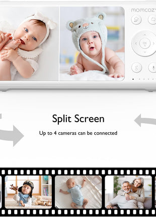 Momcozy Baby Monitor with 2 Cameras 5'' 1080P Split Screen Video Baby Monitor with Camera and Audio no WiFi for Baby Safety 5000mAh Battery Infrared Night Vision 2-Way Audio 960ft Range Ideal Gift