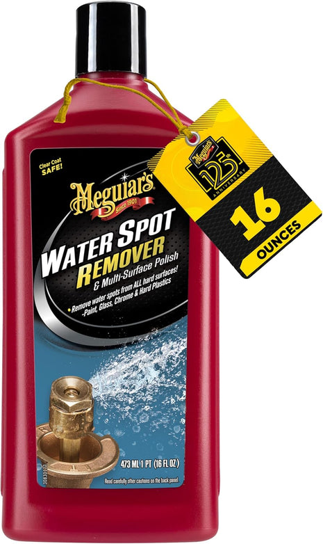 Meguiar's Water Spot Remover, Heavy Duty Water Spot Remover for Cars, Remove Water Stains and Polish Glossy Paint with a Versatile Clear Coat Safe Formula, 16 oz