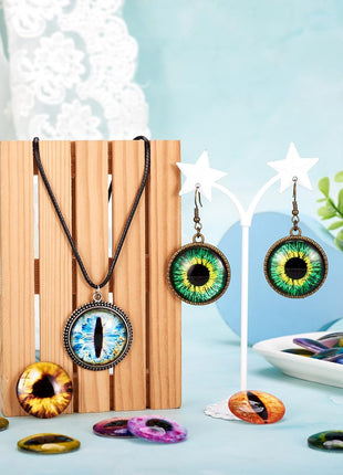 Beadthoven 90pcs 25mm Mixed Style Round Glass Dragon Eye Gem Cover Cabochon for Dome Jewelry Finding Cameo Pendent Doll Making