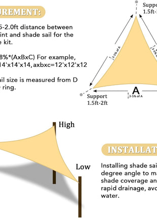 Shade&Beyond Triangle Sun Shade Sail 16'X16'X16' Permeable Canopy Sand for Patio Garden Yard Deck Pergola (We Make Custom Size)