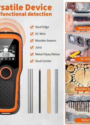 Stud Finder Wall Scanner 5-in-1 - Detector for Wood, Metal, Joists, Pipes, and AC Wires, Upgraded New version Intelligent Chip, High-Definition LCD Display Screen & Audible Alarm