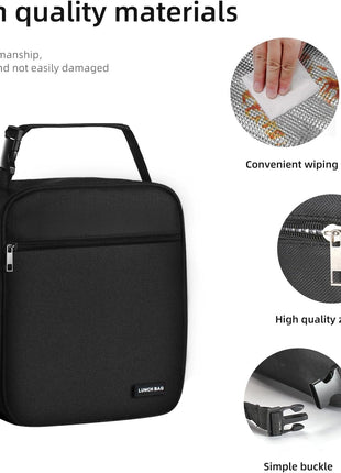 Lovoeo Lunch box Lunch bag for men women Insulated Lunchbox Lunch bags for Work Picnic Travel (Black)