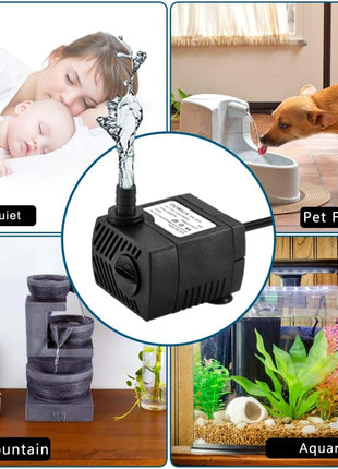 90 GPH Mini Submersible Pump, Small Fountain Pump (5W 350L/H) for water feature, Aquariums, Fish Tank, Tabletop Fountain, Pet Fountain, Indoor or Outdoor Pond Fountain