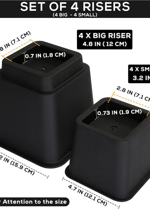 Utopia Bedding Adjustable Bed Risers 3 & 5 Inch, Black, 4-Pack | Supports up to 1,300 lbs with a stable, anti-slip design