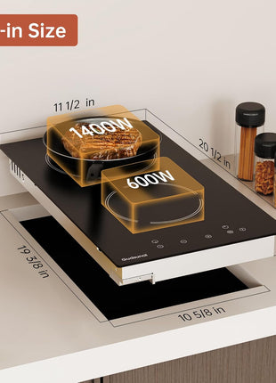 2 Burner Electric Cooktop, 2000 Watt, 110V with Plug | 12 Inch Touch Control Electric Stove Top for Countertop & Built-in Use | Timer, Child Lock, Hot Surface Indicator Included,Matte Black