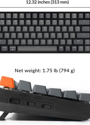 Keychron K2 75% Layout Bluetooth Wireless Mechanical Keyboard Super Switch/White LED Backlit/USB C/Anti Ghosting/N-Key Rollover, 84 Keys Gaming Keyboard for Mac Windows-Version 2