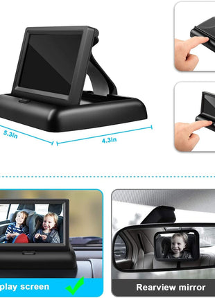 Baby Car Mirror with 4.3'' HD Night Vision Function Display, Safety Car Seat Camera with Wide Crystal Clear View, Easily Observe The Baby's Move(Not USB)