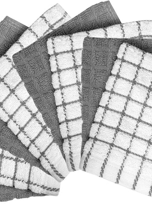 Bumble Dish Cloths (8 Pack)   100% Cotton Dish Rags & Kitchen Washcloths for Washing Dishes | 12 inch x 12 inch | 405 GSM | Gray