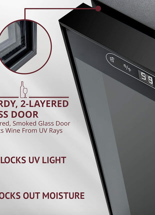 SCHMECKE 18 Bottle Compressor Wine Cooler Refrigerator w/Lock - Large Freestanding Wine Cellar - 41f-64f Digital Temperature Control Wine Fridge For Red, White, Champagne or Sparkling Wine - Black
