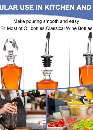 60 Pack Stainless Steel Pour Spouts for Liquor Bottles Oil Vinegar and Wine,Liquor Bottle Pourers with Rubber Dust Caps,Bar accessories,Pourers for Bartending