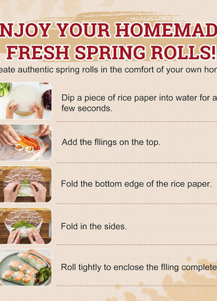 52USA Rice Paper Wrappers, 1 Pack, Spring Roll & Dumplings-34 Sheets | Gluten-Free Wonton Wrapper, Vegan, Low Carb, Vietnamese Rices Wraps (Round, 22cm)
