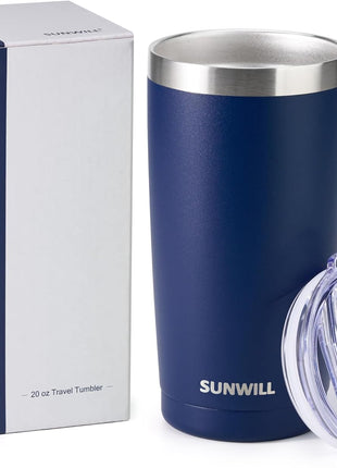 SUNWILL Travel Coffee Tumbler 20 oz, Insulated Mug with Lid, Stainless Steel Cup for Outdoor, Powder Coated Navy