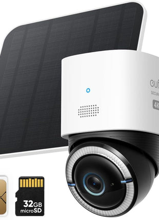 eufy Security 4G LTE Cam S330, 4K Cellular Solar Security Cameras Wireless Outdoor, Pan and Tilt, 4G and Wi-Fi Duo-Mode, AI Tracking, with SIM Card and 32GB SD Card, No WiFi, No Problem
