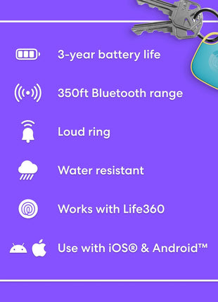 Life360 Tile - Bluetooth Tracker, Keys Finder and Item Locator for Keys, Bags and More. Phone Finder. Both iOS and Android Compatible. 1-Pack (Aqua Lemon)