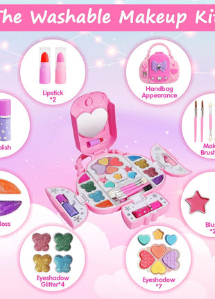 Topsolid Kids Makeup Kit With Mirror - Real Washable Makeup Set for Girls 5-8, Princess Toys Cosmetic Set, Christmas & Birthday Gifts for 3-8 Year Old Girls