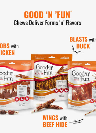 Good 'n' Fun Triple Flavor Wings Chews for All Dogs, 12 Ounces, Treat Your Dog to Long-Lasting Chews Made from Chicken, Pork Hide and Beef Hide
