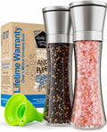 Home EC Premium Stainless Steel Sea Salt and Pepper Grinder Set of 2   Adjustable Ceramic   Tall Glass Salt and Pepper Shakers   Kitchen Spice Mill W/Funnel & EBook