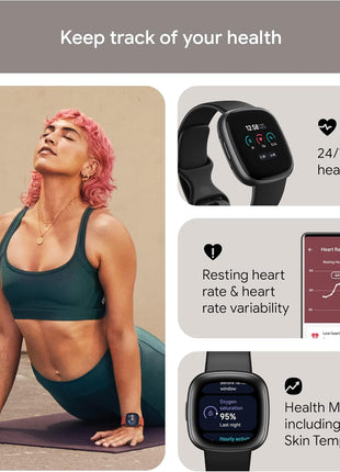 Fitbit Versa 4 Fitness Smartwatch with Daily Readiness, GPS, 24/7 Heart Rate, 40+ Exercise Modes, Sleep Tracking and more, Black/Graphite, One Size (S & L Bands Included)