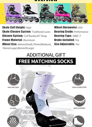PAPAISON Adjustable Inline Skates for Kids and Adults with Full Light Up Wheels, Outdoor Roller Skates for Girls and Boys, Men and Women