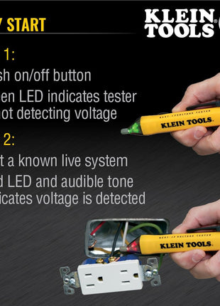 Klein Tools NCVT1P Voltage Tester, Non-Contact Low Voltage Tester Pen, 50V to 1000V AC, Audible and Flashing LED Alarms, Pocket Clip