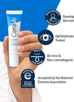 CeraVe Eye Repair Cream, Under Eye Cream For Puffiness And Bags Under Eyes, Hyaluronic Acid + Niacinamide + Marine Botanical Complex, Oil Free & Opthalmologist Tested