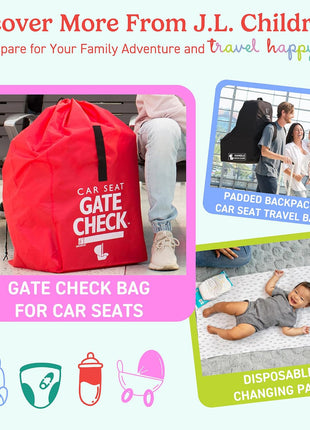 J.L. Childress Gate Check Bag for Single & Some Double Strollers - Travel Bag for Airplane, Fits Most Standard Baby Strollers, Airport Accessories for Gate Check, Flying Essentials - Red