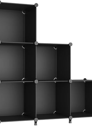 AWTATOS Cube Storage Organizer, Storage Cubes Shelves Bookshelf, 6 Cube Closet Organizers and Storage, DIY Stackable Plastic Clothes Organizer Shelving for Bedroom, Home, Black