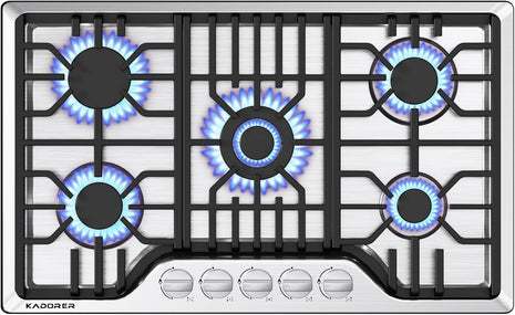30 inch Gas Cooktop, Bulit-in Gas Stove Top with 5 Burner, NG/LPG Convertible Cooktops, 5 Burner Propane Cooktop with Thermocouple Protection, Stainless Steel