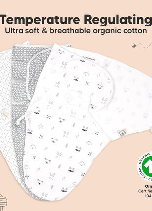 KeaBabies 3-Pack Organic Baby Swaddle Sleep Sacks - Swaddles for Newborns, Infant 0-3 Months, Baby Girls, Boys, Soft & Snug Newborn Sleep Sack, Nursery Swaddling Blankets (Nordic)