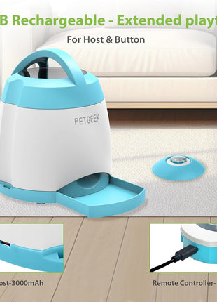 PETGEEK Dog Treat Dispenser Toy, USB-Charged Interactive Toy for IQ Play | Remote Push Button Control, 400ml Capacity Upgraded 3000mAh, Relieves Boredom, Blue Slow Feeder for Indoor& Outdoor Play